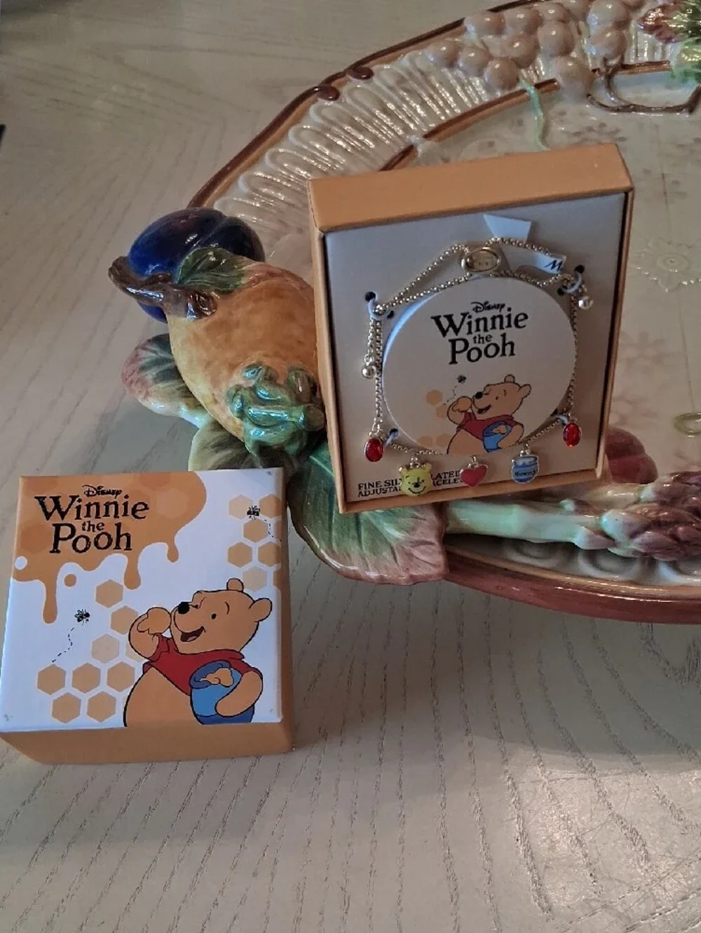Disney Winnie the Pooh Gold Charm Bracelet W/ Red & Blue Accents.NWT. Super Cute